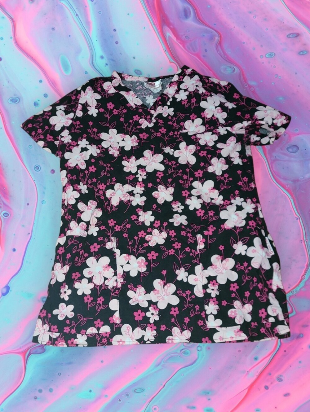 Women's size xs floral print scrub top - Picture 2 of 5